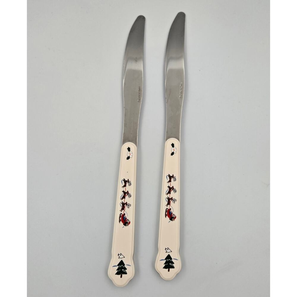Two Pfaltzgraff Snow Village Stainless Steel Dinner Knives Replacements